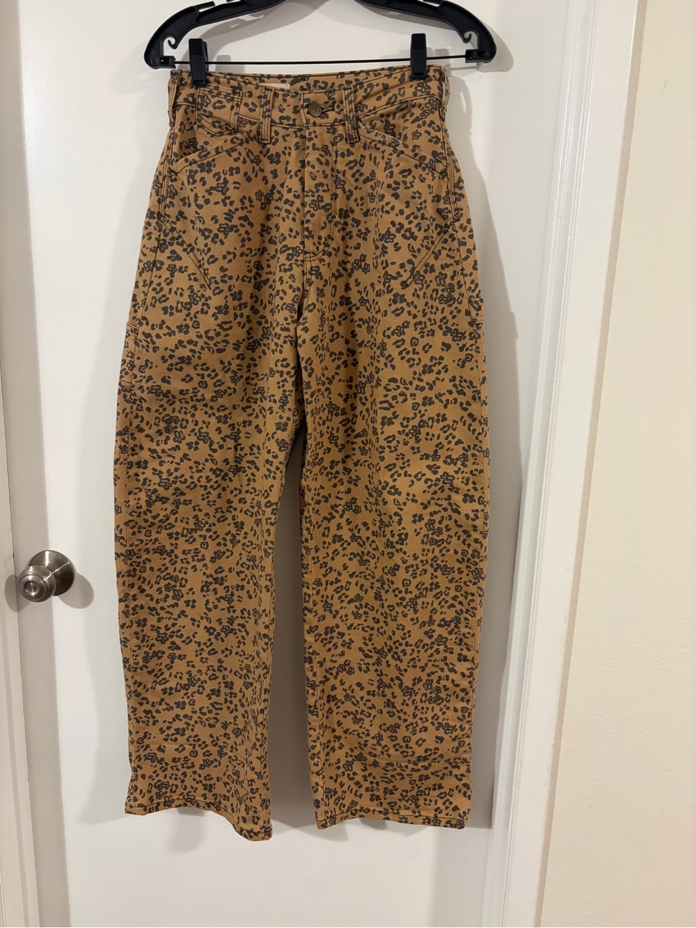 Pilcro Brown Leopard-Print Wide-Leg Jeans